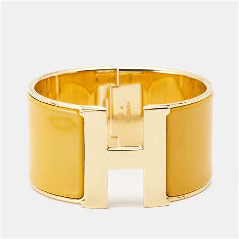 hermes gray pm clic clac yellow gold fashionphile|HERMES Enamel Print Wide Clic Clac H Bracelet PM.